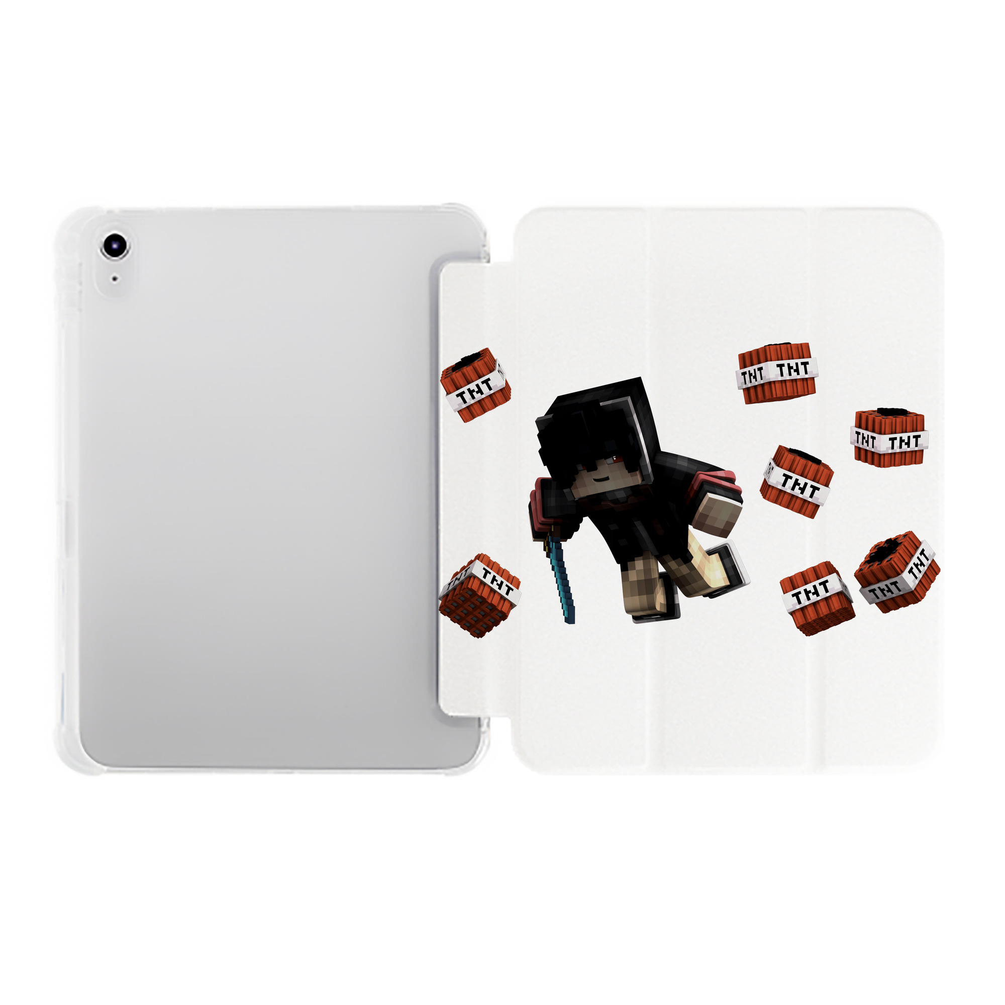 （画像用） マインクラフト ブロックの世界 Minecraft MC Block world IPad ケース ペン収納付き 三つ折りスタンド PUレザー×シリコン 対応機種9.5/10.5/10.9インチ